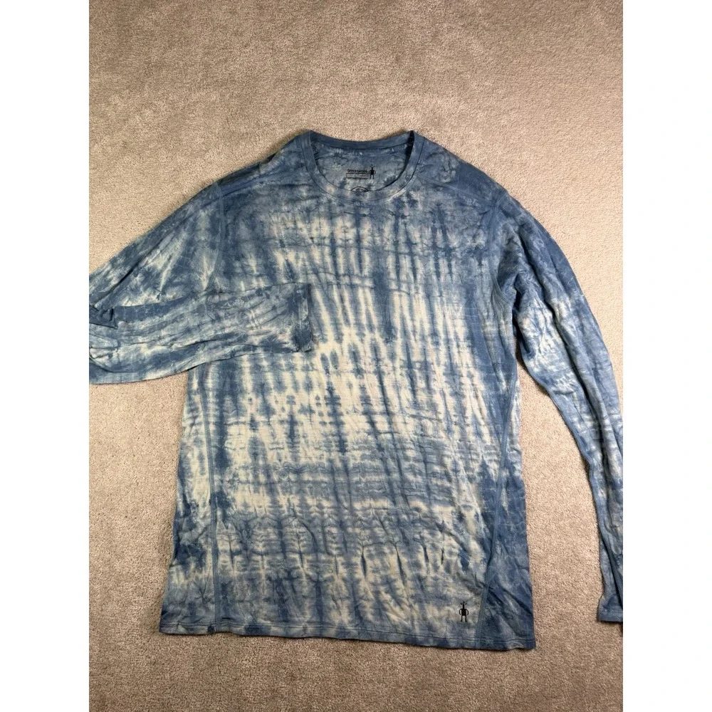 SmartWool Merino Plant Dye Base Layer Mens L Blue Tie-Dye Long Sleeve